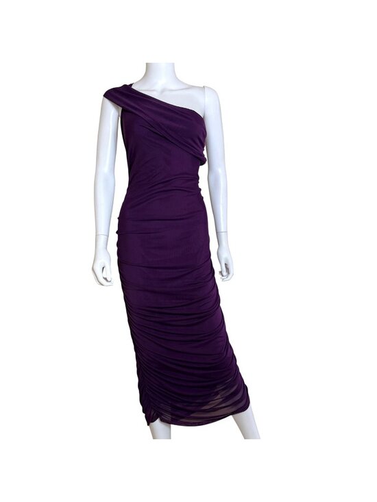 Fashion Nova Dresses & Skirts - Fashion Nova Real Legacy Mesh Midi Dress Womens 3X Plum Off Shoulder Ruched
